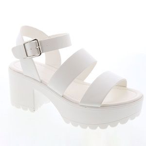 White Platform Chunky Heel Lug Sole Sandals